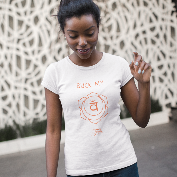 Suck My Sacral Chakra" Women'S White T Shirt